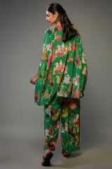 Green Crepe Hand Embroidered Kaftan Set