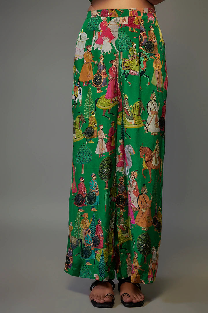 Green Crepe Hand Embroidered Kaftan Set