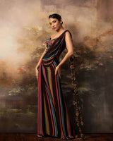 Featuring a corset saree gown in gorgette crepe and net with mesh embroidery in the corset