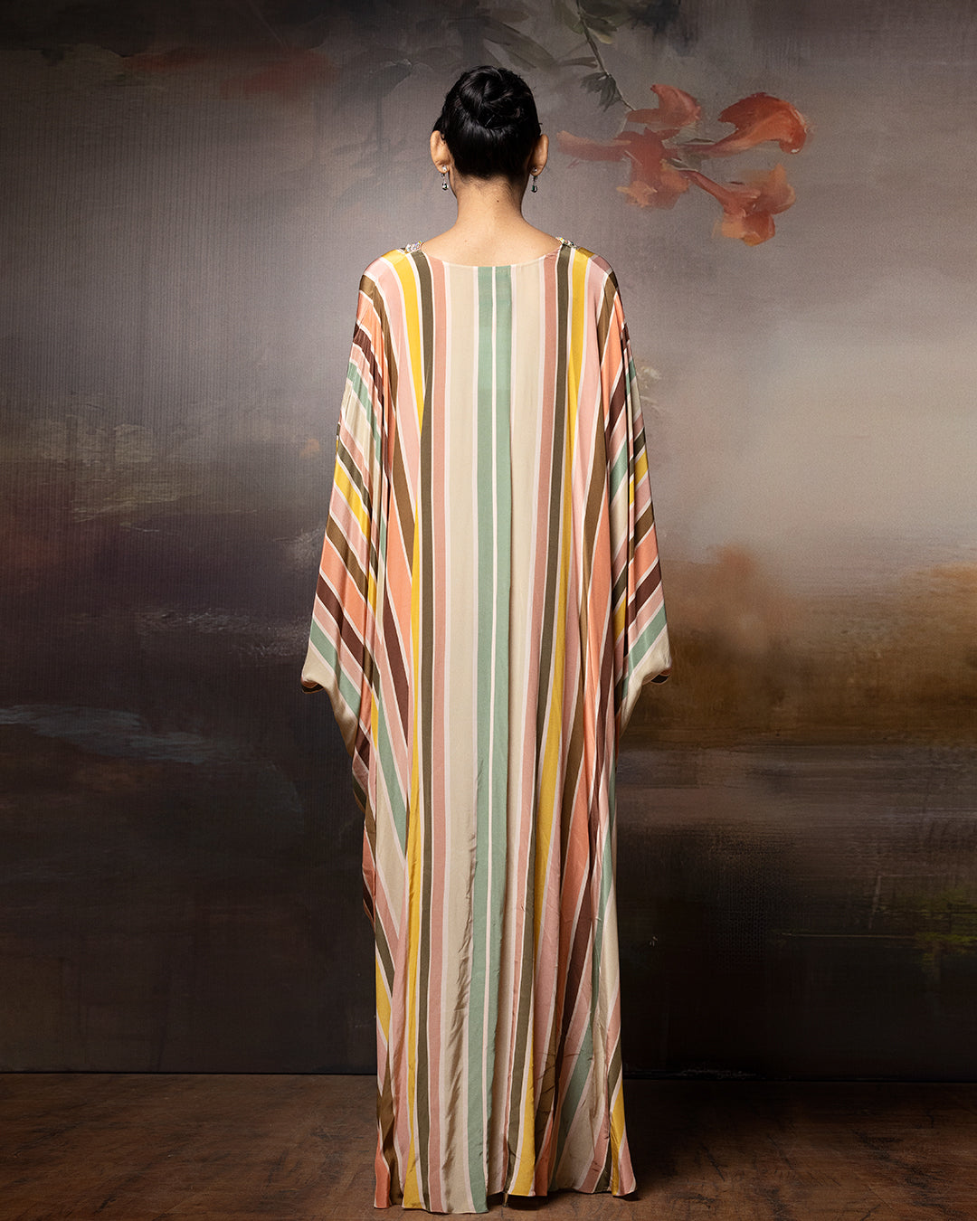 Featuring a embroidered Chevron kaftan in crepe