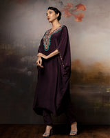 Featuring a brown embroidered kaftan set in crepe