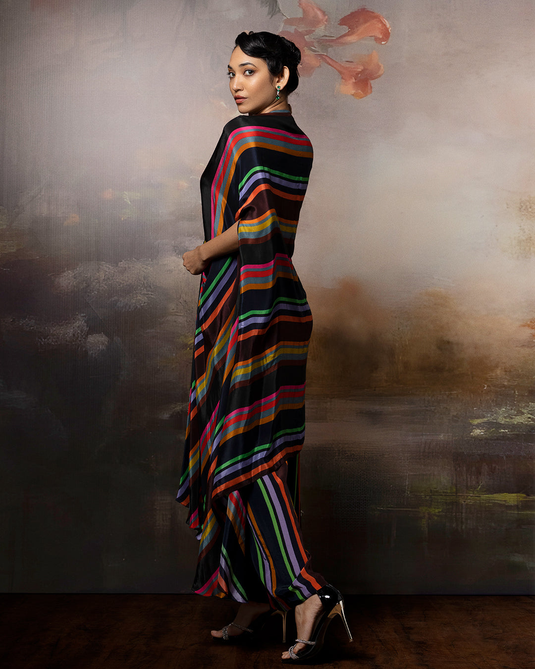Featuring an embroidered chevron kaftan co-ord set in crepe