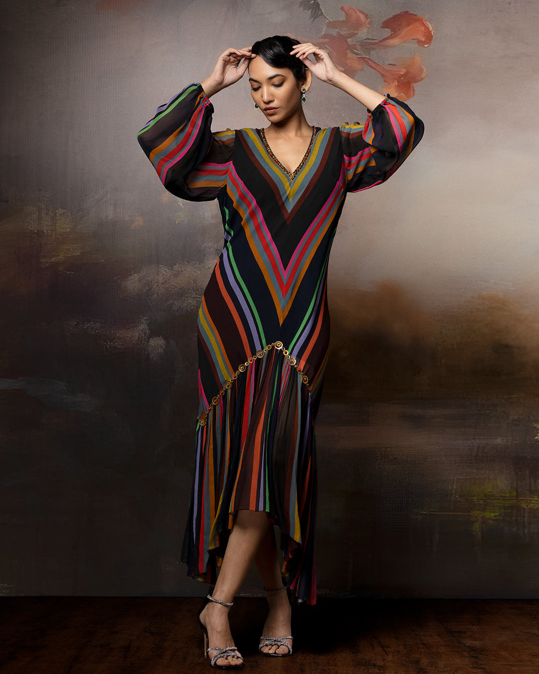 Featuring a chevron dress in gorgette