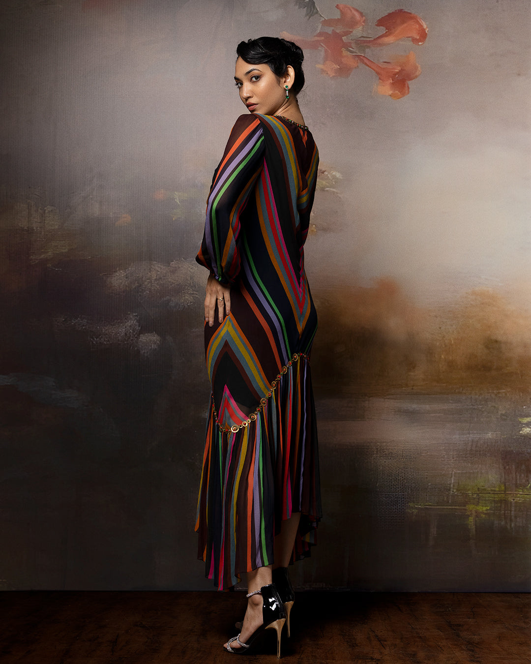 Featuring a chevron dress in gorgette