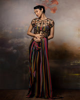 Featuring a attached saree with mesh jacket in gorgette and crepe