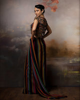 Featuring a attached saree with mesh jacket in gorgette and crepe