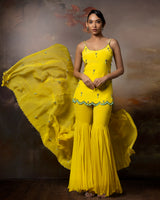 Featuring an embroidered sharara set in crape gorgette and organza