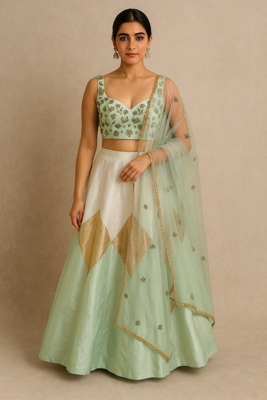 Pastel Green Embroidered Lehenga Set