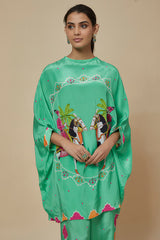 Aqua Crepe Hand Embroidered Kaftan Set