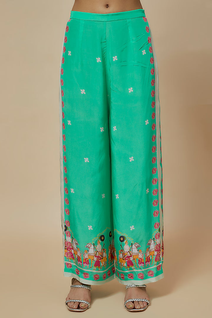 Aqua Crepe Hand Embroidered Kaftan Set