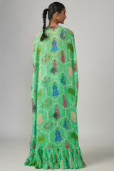 Aqua Georgette Printed & Hand Embroidered Cape Set