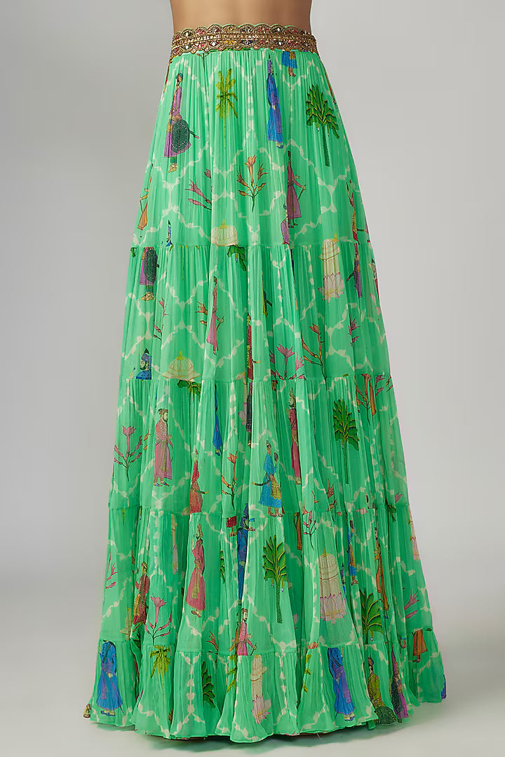 Aqua Georgette Printed & Hand Embroidered Cape Set