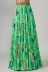 Aqua Georgette Printed & Hand Embroidered Cape Set