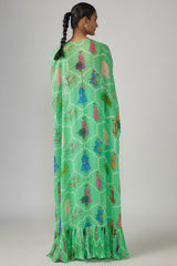 Aqua Crepe & Georgette Printed Cape Set