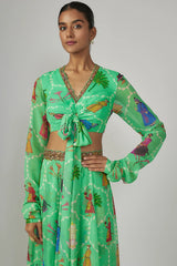 Aqua Georgette & Crepe Hand Embroidered Lehenga Set