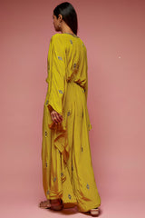 Mustard Crepe Hand Embroidered Jumpsuit