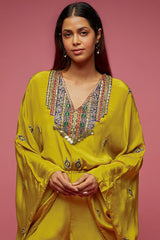 Mustard Crepe Hand Embroidered Jumpsuit