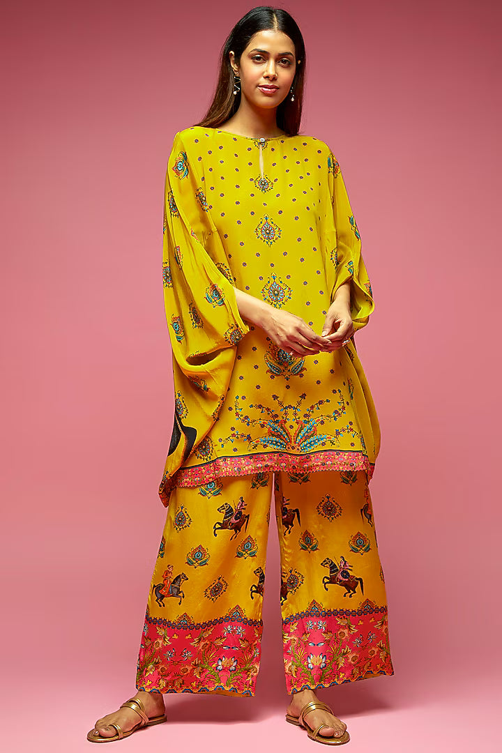 Mustard Crepe Kite Kaftan Set
