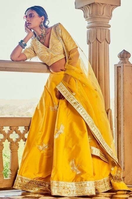 Chrome Yellow Hand Embroidered Lehenga Set
