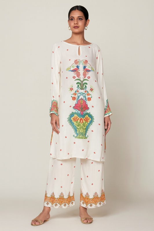 Ivory Crepe Kaftan Set