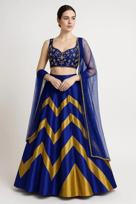 Royal Blue Tafetta Lehenga Set