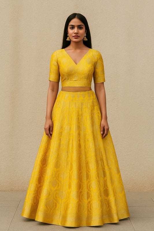 Yellow Embroidered Lehenga Set