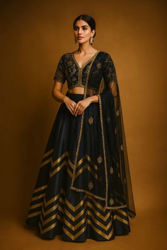 Black Embroidered Lehenga Set