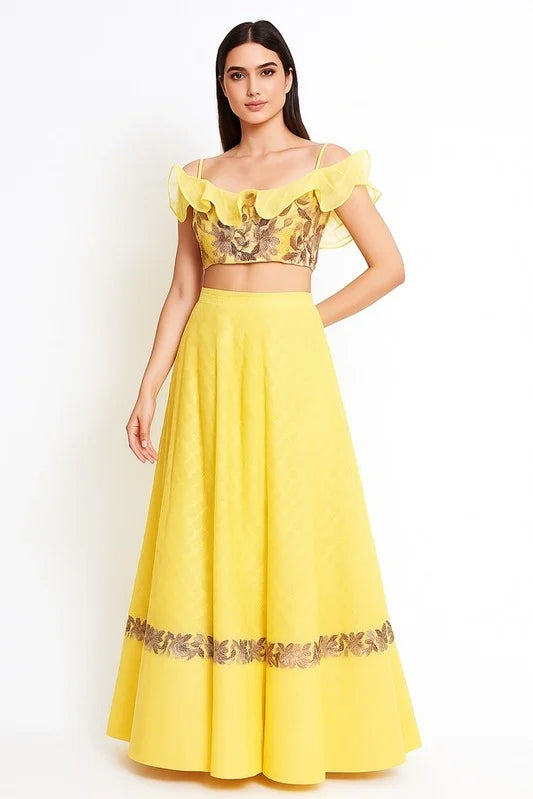 Chrome Yellow Embroidered Lehenga Set