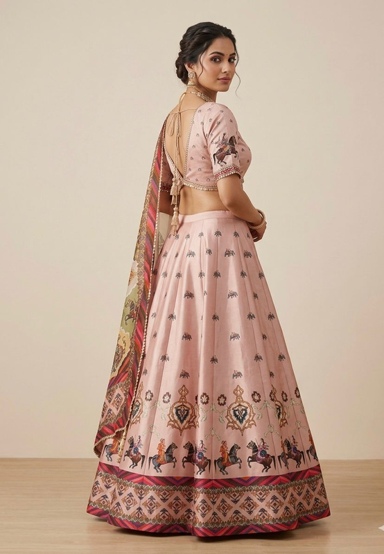 Pastel Coloured Printed & Embroidered Lehenga Set